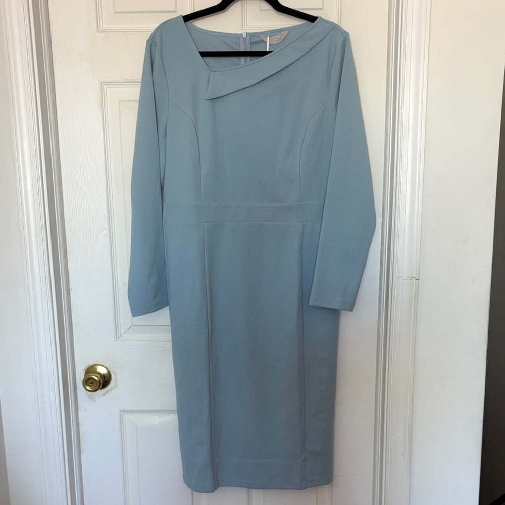 Hobemty Asymmetrical Neckline Sheath Pencil Dresses Blue Size XL